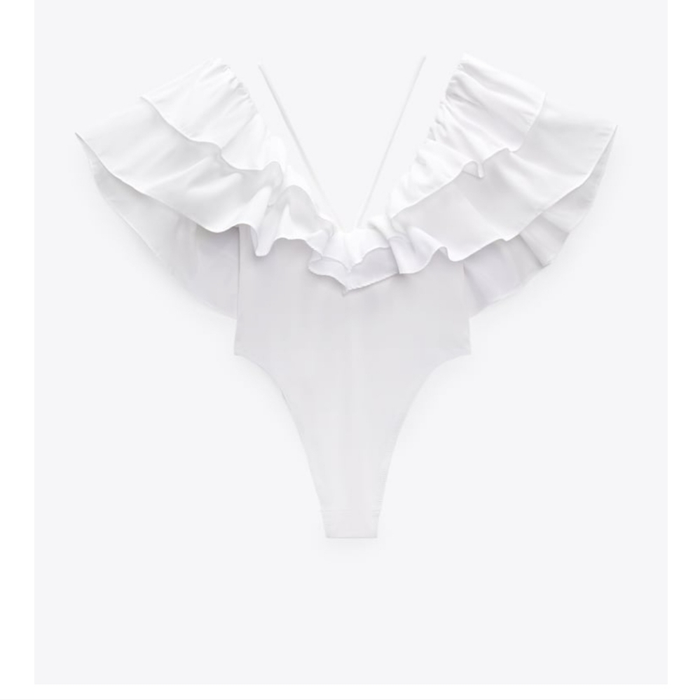 Zara LARGE RUFFLE SWIMSUIT - Picture 6 of 11